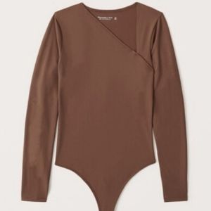 Abercrombie & Fitch Brown Rust Asymmetrical Neck Longsleeve Seamless Bodysuit
